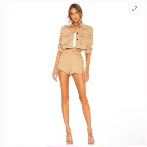 h:ours Tan High Waist Shorts